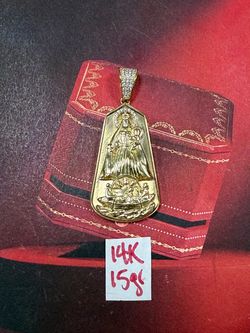 14K Solid Gold Pendant For Wedding CUBIC ZIRCONIUM STONES 15Gr