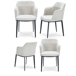 Set Of 4 - Beige  Linen Upholstered Dining Chairs with Metal Legs [NEW IN BOX]