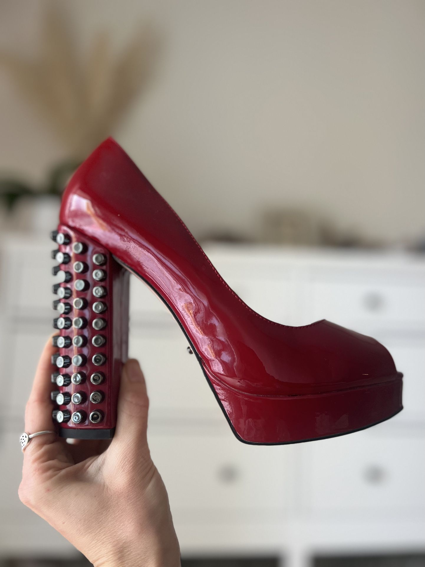 Vitto Rossi Red Studded Platform Heels
