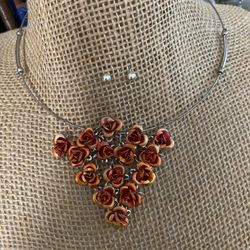 Juego Aro Aretes Stainless Dije Flores Joyeria Antigua 