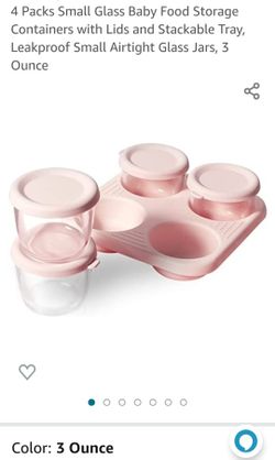4 Packs Small Glass Baby Food Storage Containers with Lids and Stackable Tray, Leakproof Small Airtight Glass Jars, 3 Ounce