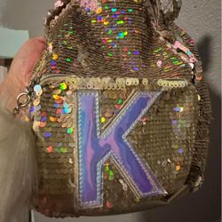 Justice Gold Unicorn Sequin Flip Mini Backpack “K”