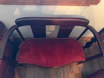 Antique Dark Wood Chair with Red Velvet Seat
