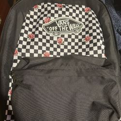 Vans Off The Wall Backpack Black Checkered Checks with Roses 
