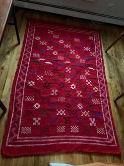 Red Woven Wool Moroccan Rug
