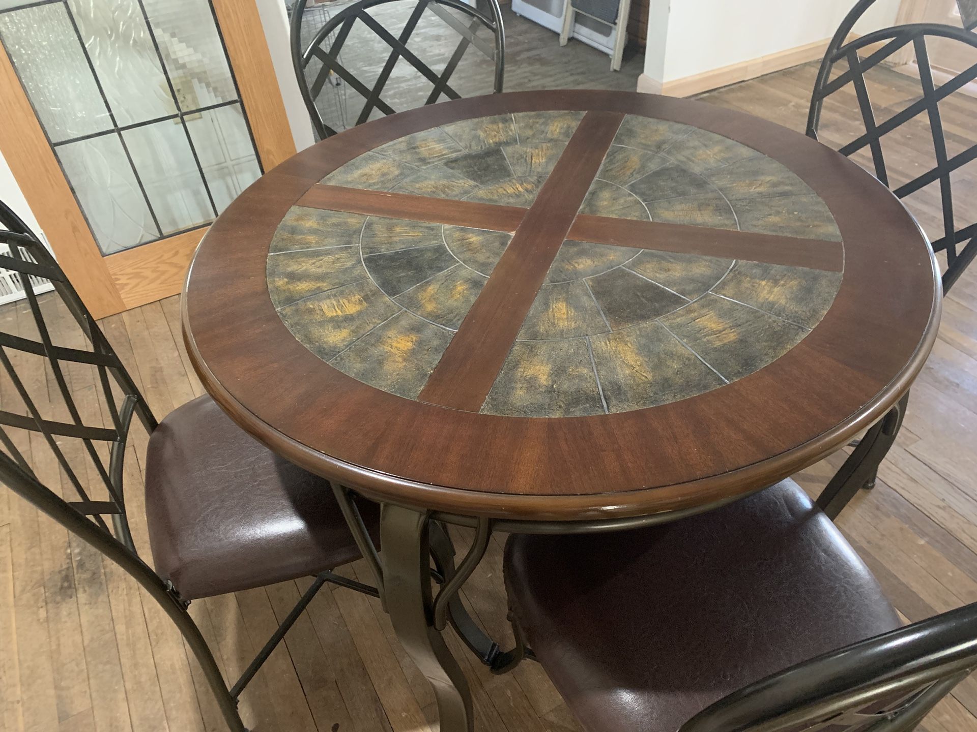Wood, Metal and Tile breakfast table.