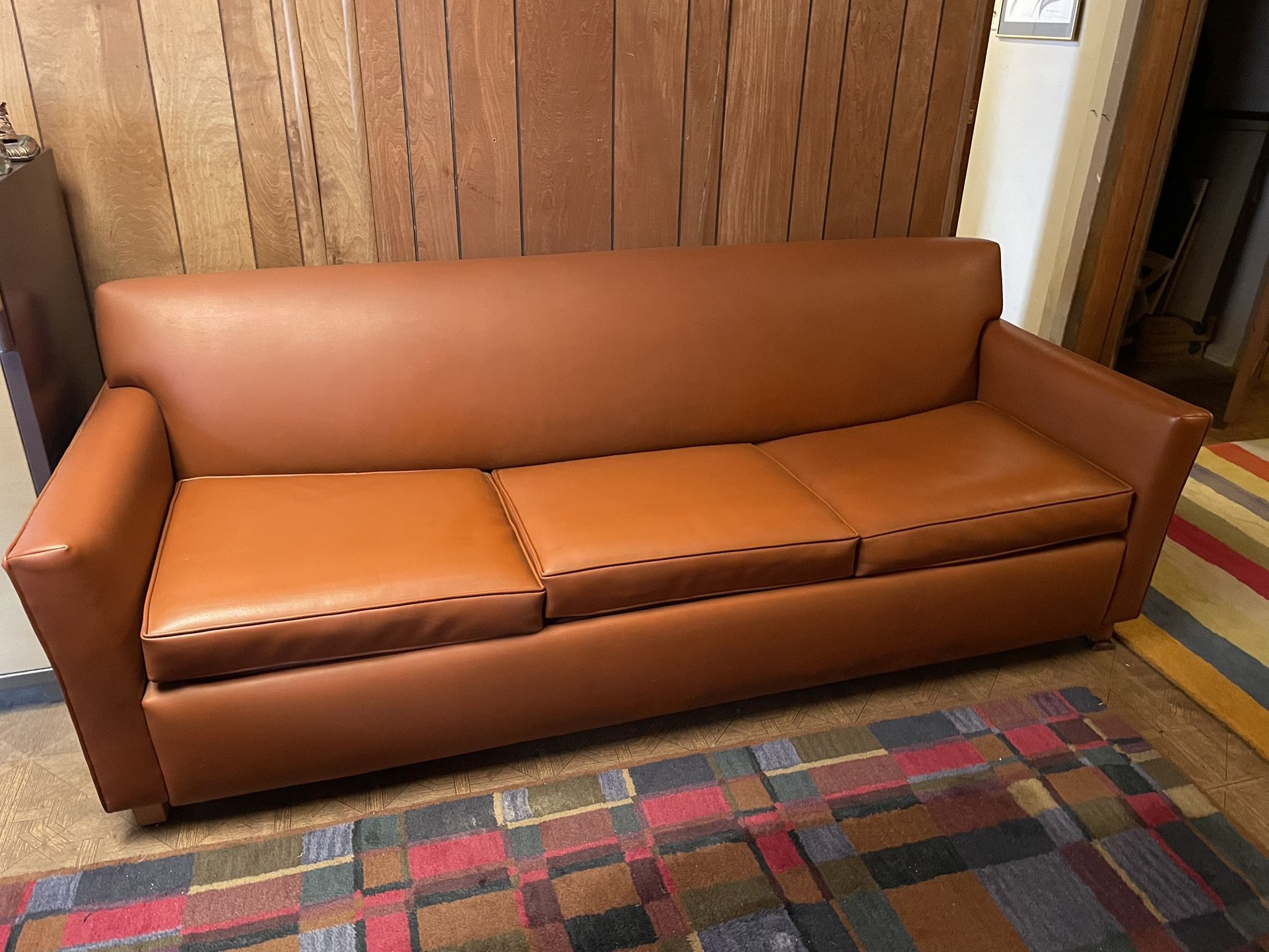 7 Foot Long Sleeper Sofa - Vinyl Mid Century
