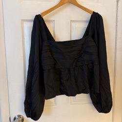 Black Ruched Puff Sleeve Crop Top