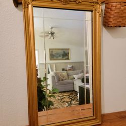Vintage Beveled Wood Ornate Mirror
