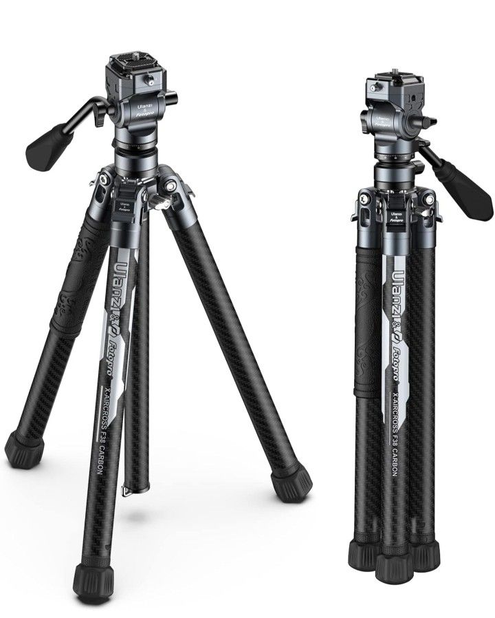 ULANZI F38 Video Travel Tripod, 61.4" Lightweight Carbon Fiber Camera Tripod with Quick Release 1/4" Screw & Video Head, for Most Cameras/DSLR/Project