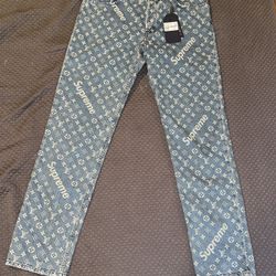 Supreme X Louis Vuitton Blue Denim Jeans 5 Pocket Brand New AUTHENTIC 