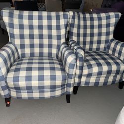 Checkered Wingedback Armchairs