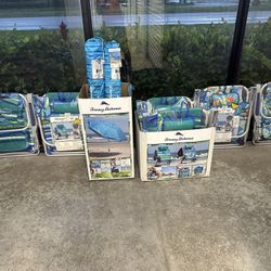 New Beach Chairs Tommy Bahama $60 Each 2 Models , Matching 8 Feet Wide Umbrella  With Base Sand Anchor Post  $55 Each 
