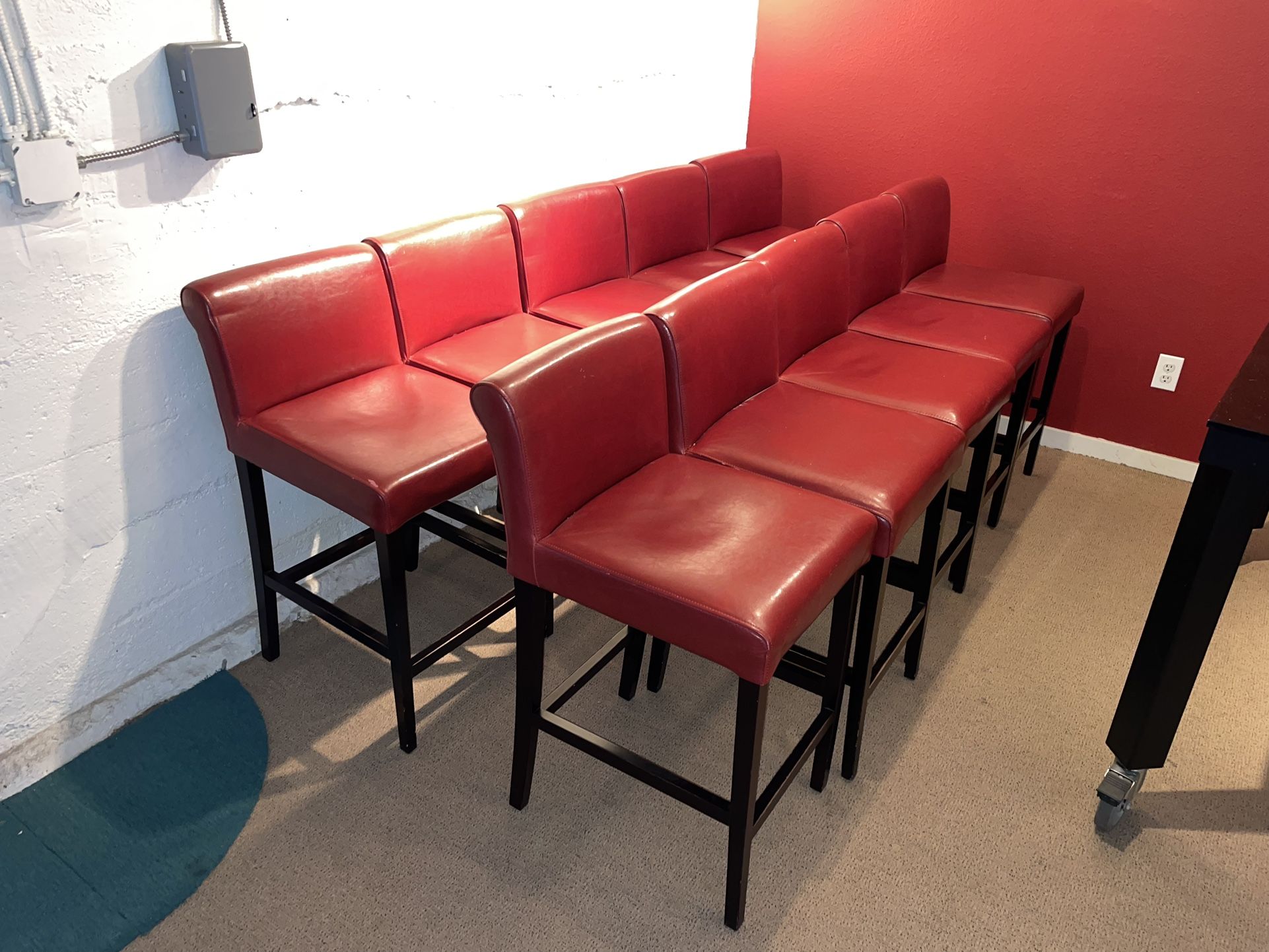 Ten Red Faux Leather Barstools