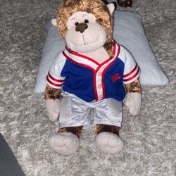 Build-A-Bear Workshop stuffed monkey wearing a baseball uniform.  