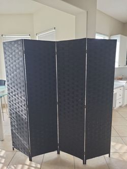 Black Woven 4-Panel Room Divider