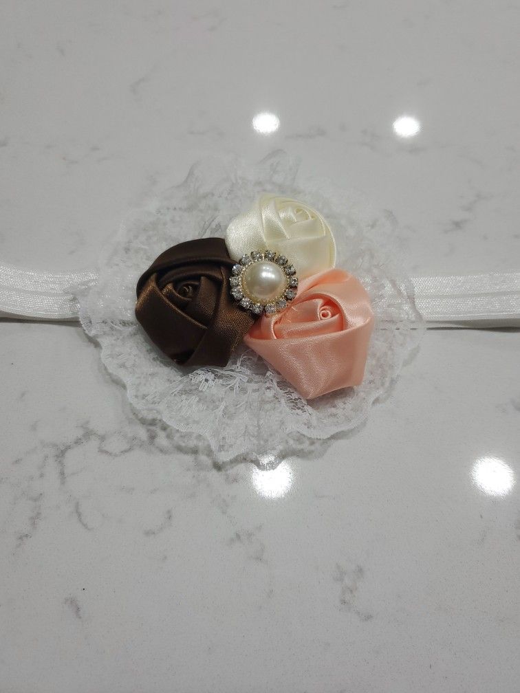 Triple Satin Rose & Lace Headband
