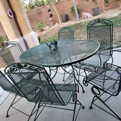 Metal Patio Furniture Table Chairs 6 Perfect Heavy Large  Green 