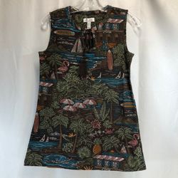 Denim & Co. Printed Perfect Jersey Tank with Tassle Trim