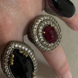 Brand New Never Used $100For Each Vintage Cocktail Chunky Ring Large Gems In Silver with Brass Setting Detail In Photo Gallery Pickup Gaithersburg Md2