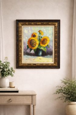 Original Oil Painting “Sunflowers” – Signed Franks – Framed – 33x29