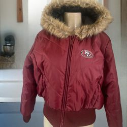  NFL jacket size large great  condition Burgundy & cream San Francisco 49ers puffer jacket #NFL #49ers