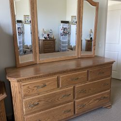 Wood Dresser, Mirror, And Nightstand