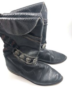 Vero Cuoio Made in Italy Italian Boots Womens Size 10 Black with Chains Leather