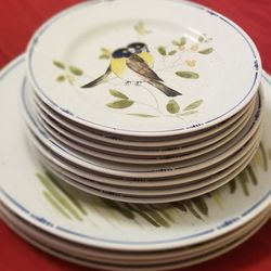 12 Pieces Vintage Fitz & Floyd OISEAU Birds 1970s Dinner, Salad & Bread Plates China