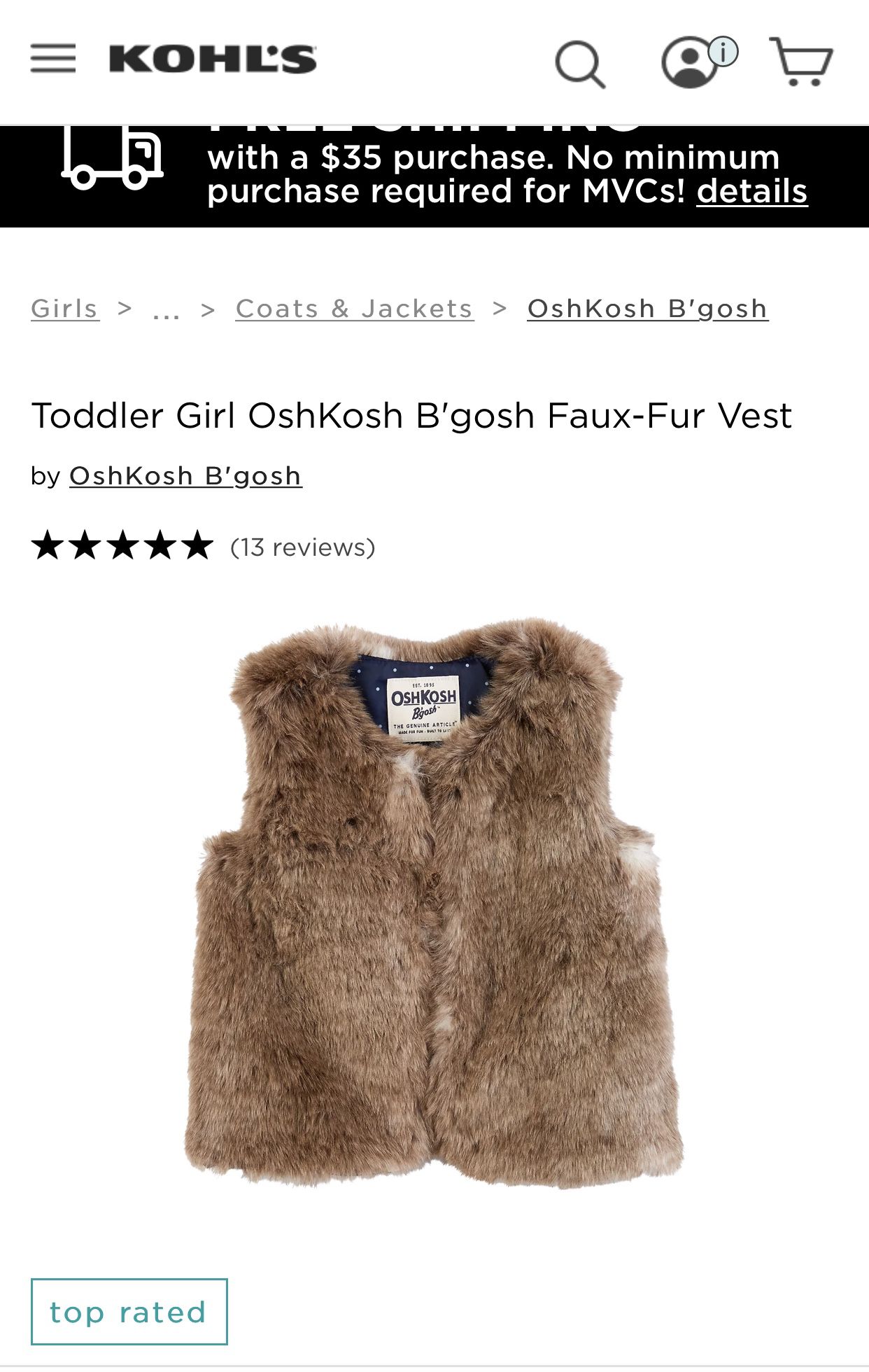 Toddler girl Osh Kosh Bgosh Faux-fur Vest Size 3T