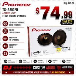 Pioneer TS-A653FH A Series Car Speakers 6.5" 2-Way Coaxial Speaker System 340 Watts 🚨 Payment Options Available 🚨 No Credit Needed 🚨