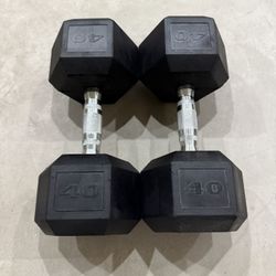 40 LB Rubber Hex Dumbbells