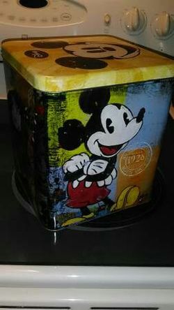 Mickey Mouse Tin! 9 inches tall x 7 1/2 inches wide