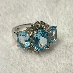 SETA Blue Topaz and CZ Cluster Ring in 925 Sterling Silver SZ 8