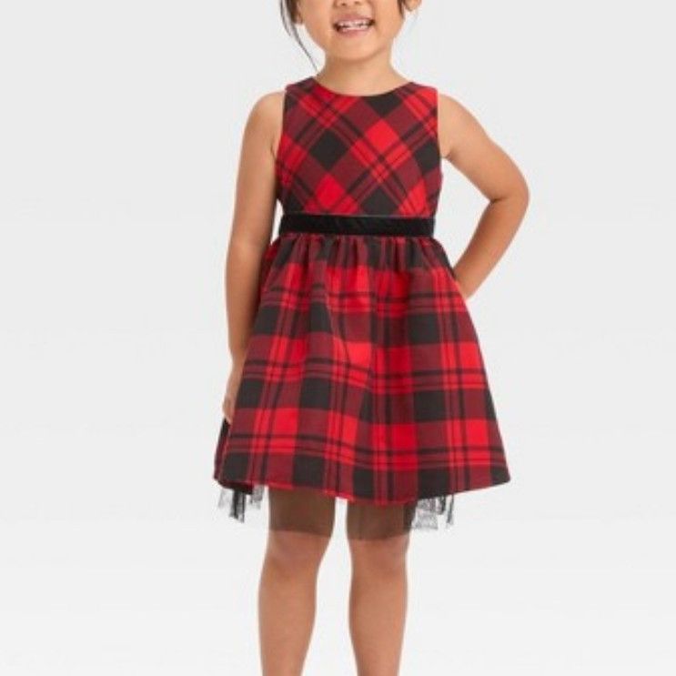 Girls' Sleeveless Plaid Dress - Cat & Jack Red XXL Msrp $30.00