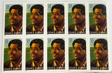 CESAR E. CHAVEZ US POSTAGE STAMP SCOTT # 3781 PANE OF 10 - MNH