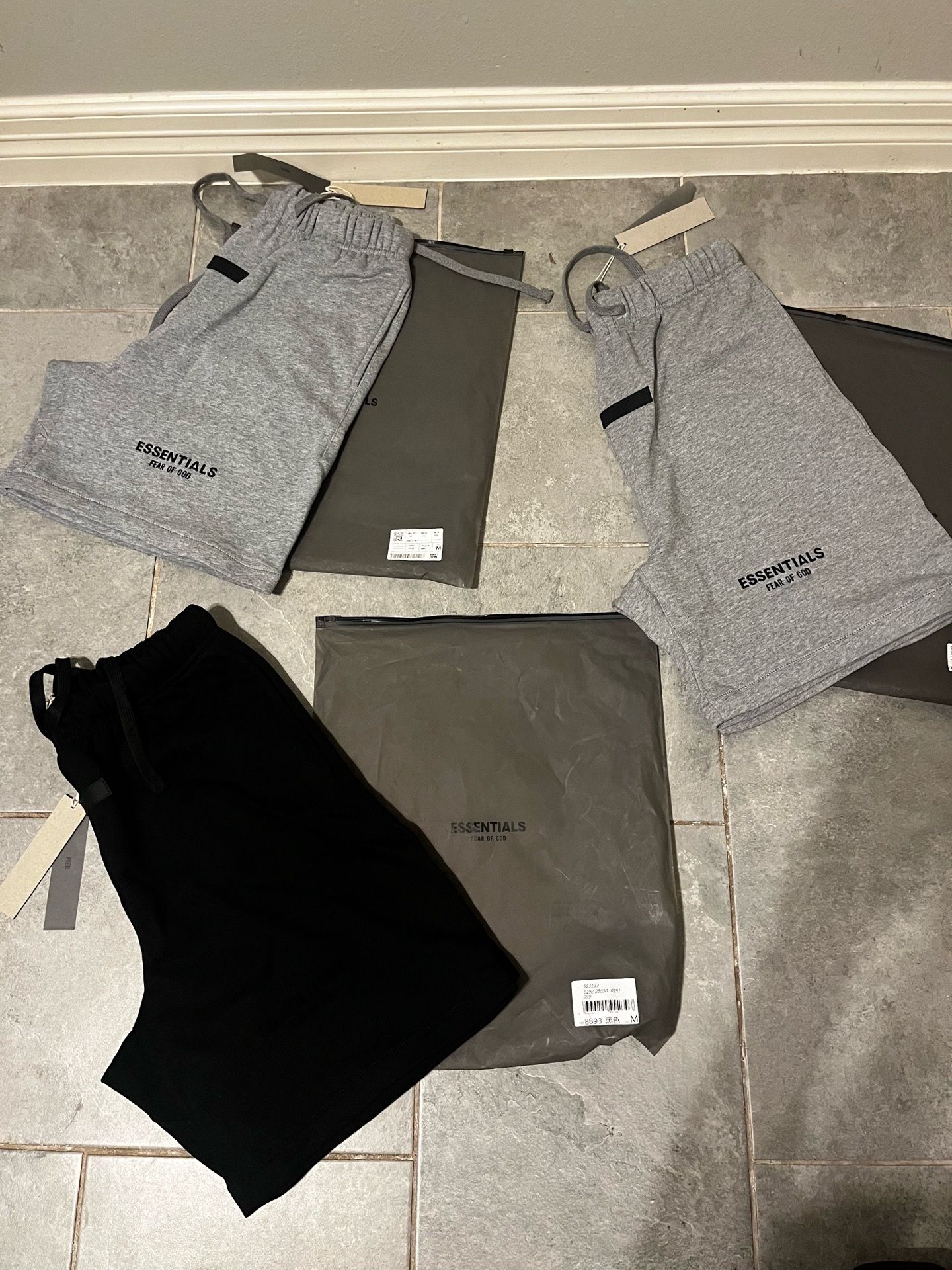Essentials fear of god shorts two grey and one black