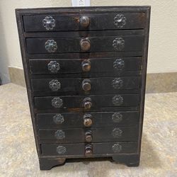 Rare Hindu 8 Drawer Cabinet / Vintage Wooden Chest / Jewelry Box/ Office Storage/ Asian Spice Cabinet/ Wood Organizer/