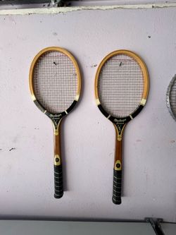 Classic wooden tennis rackets