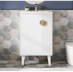 Newly assembled 20.3 in. Single Sink Freestanding White Bath Vanity with White Ceramic Top