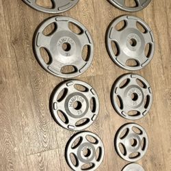 Hampton Olympic Weight Plates Full Set 45s new The Rest In New Condition (reconditioned) 245 lbs