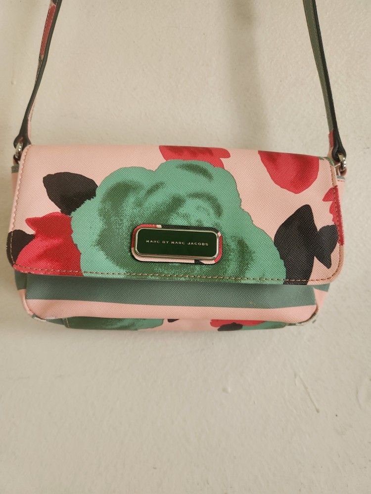 Marc Jacobs | Floral Striped Design Print | Small Leather Crossbody Purse Bag