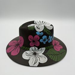 (124) Brown With White And Pink And Blue Flowers Sun Hat M