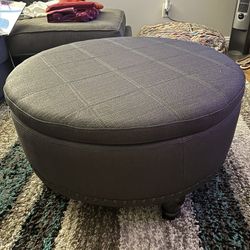 32" Round Storage Ottoman - Charcoal Gray