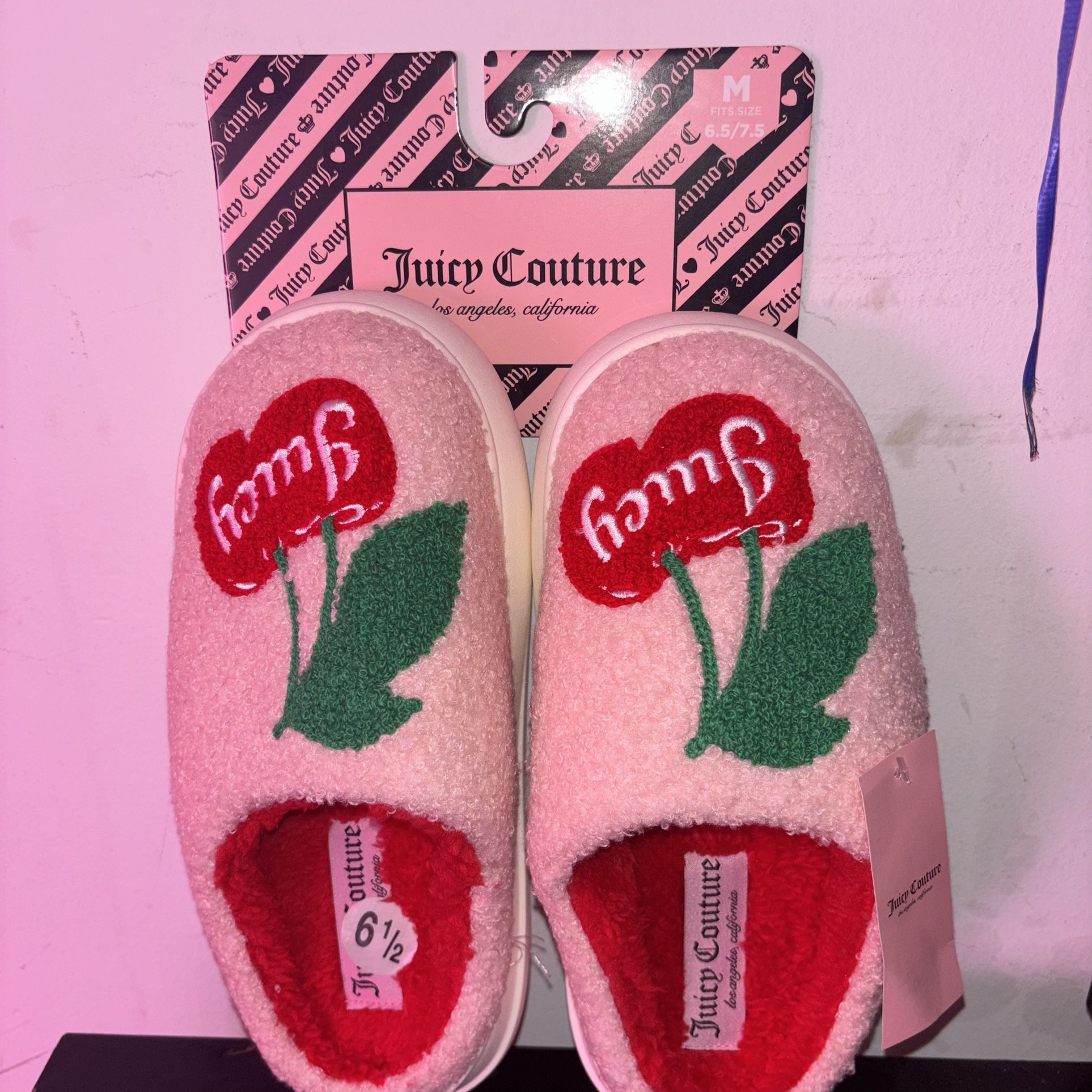 New! Juicy Couture Women’s Cherry Slippers Medium Sz 6.5-7.5 Limited Edition