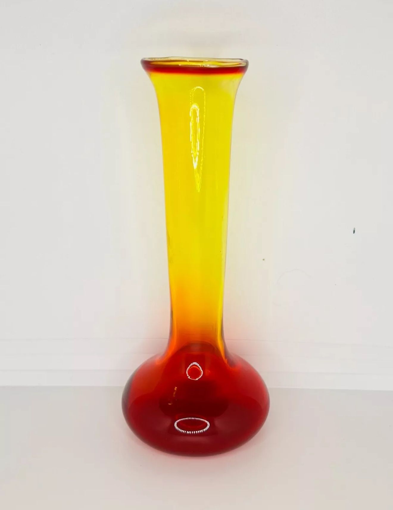 Mid-Century Modern Rainbow Amberina Glass Bud Vase