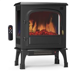 Sweetcrispy Freestanding Electric Fireplace, 26" Indoor Fireplace Heater with 3D Flame Effect, Overheating Safe Design, Energy Saving Space Heater wit