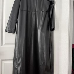Black Faux Leather Trench Coat 