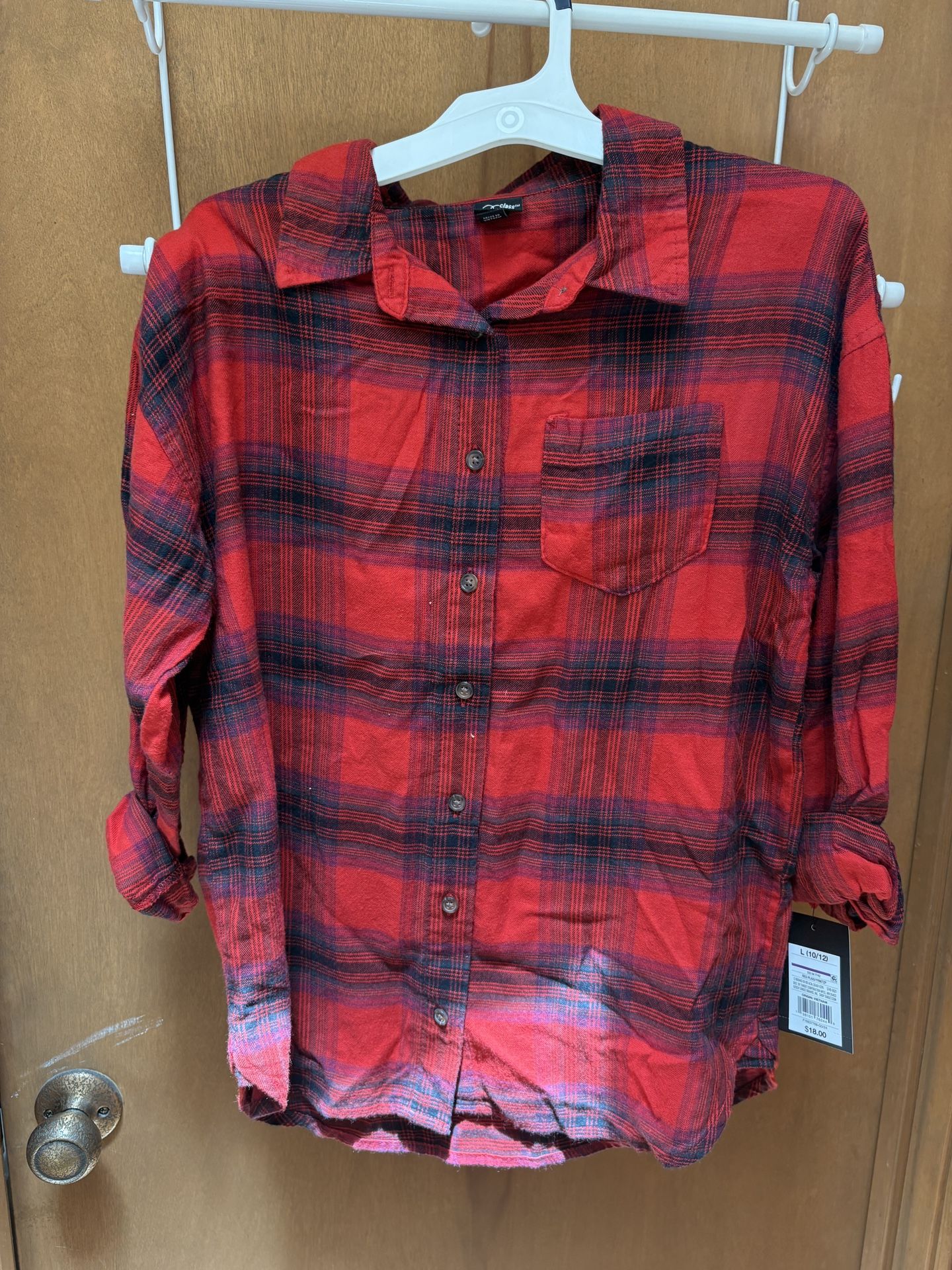 NWT Art class Long Sleeve Red Plaid Button Down Shirt Boys Size L(10/12)