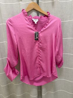 Express Pink Ruffle Neck Button Blouse